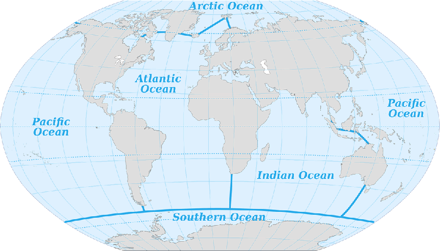 World ocean graphic showing all of the oceans and where they are located