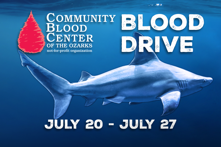 2025_WOW_SharkWeek_BloodDriveEvent_900x600 Community Blood Center of the Ozarks Blood Drive July 20 - July 27