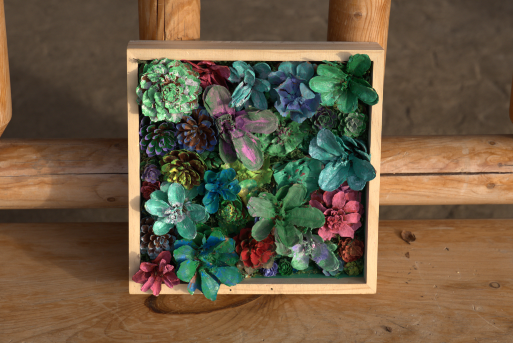 nature crafting pinecone garden