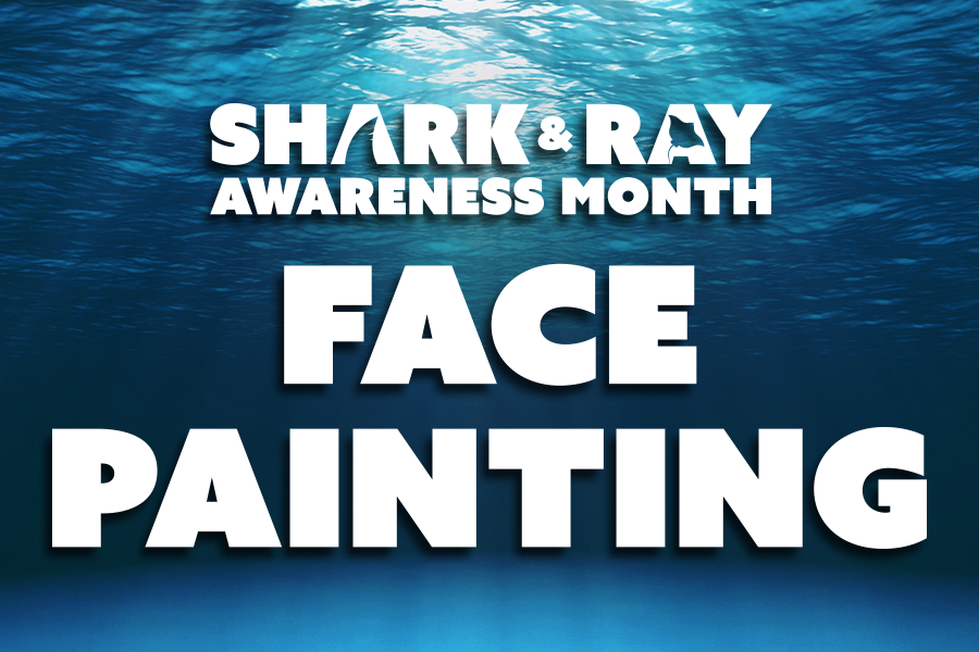 Water background with text: "Shark & Ray Awareness Month Face Painting"