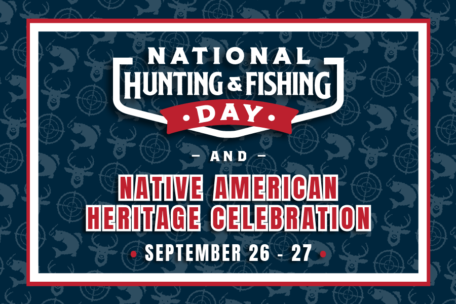 Decorative background with text: "National Hunting & Fishing Day and Native American Heritage Celebration September 26 - 27"