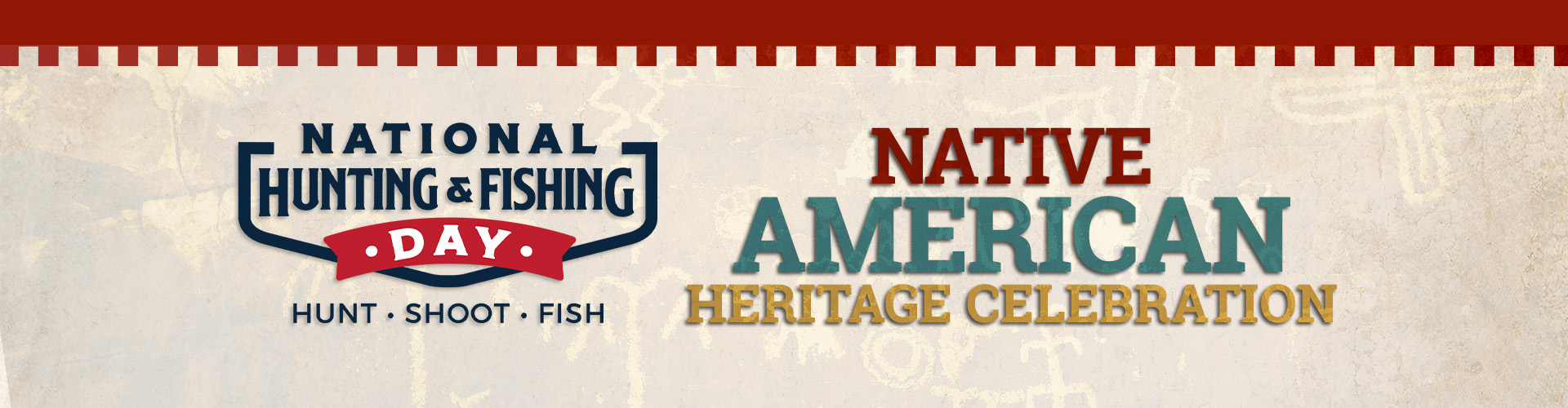 Parchment background with Native American symbology with text: "National Hunting & Fishing Day Native American Heritage Celebration"